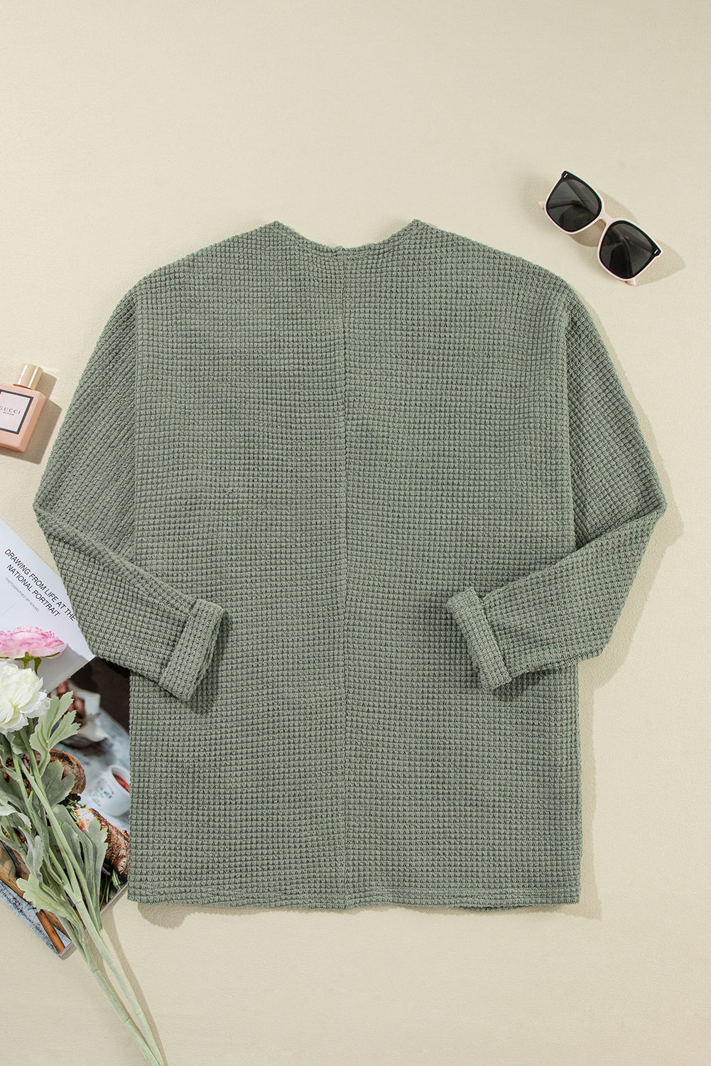 Laurel Green – Strickjacke mit offener Vorderseite und Waffelstrick