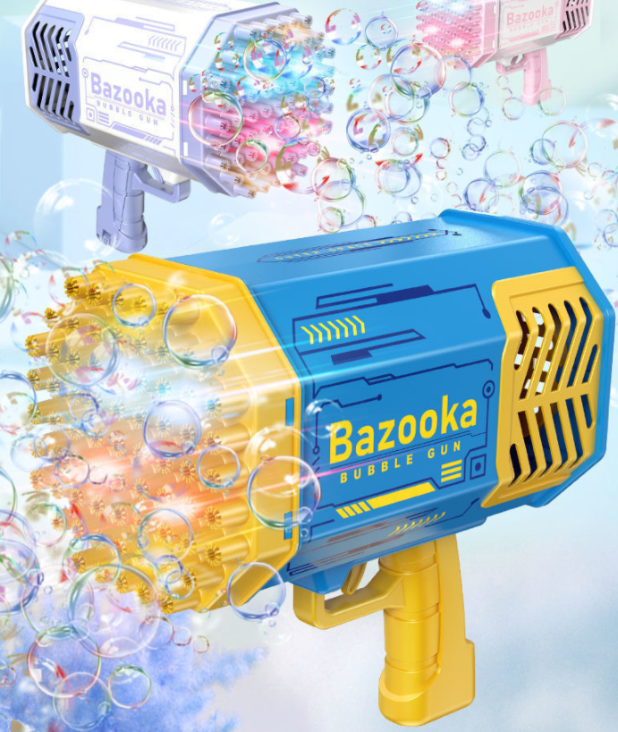 Seifenblasenpistole Rakete 69 Löcher Seifenblasen Maschine Gun Form Automatisches Gebläse mit Licht Spielzeug für Kinder Pomperos