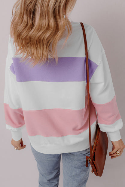Beiges Sweatshirt mit Rundhalsausschnitt und Patchwork-Farbblockdesign mit überschnittener Schulter