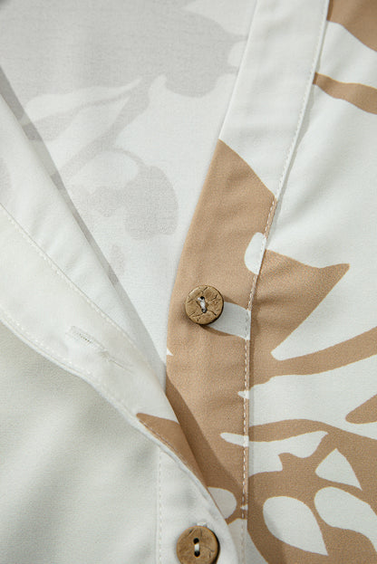 Khaki Patterned Ruffled Sleeve Half Placket Tiered A-line Plus Size Long Dress