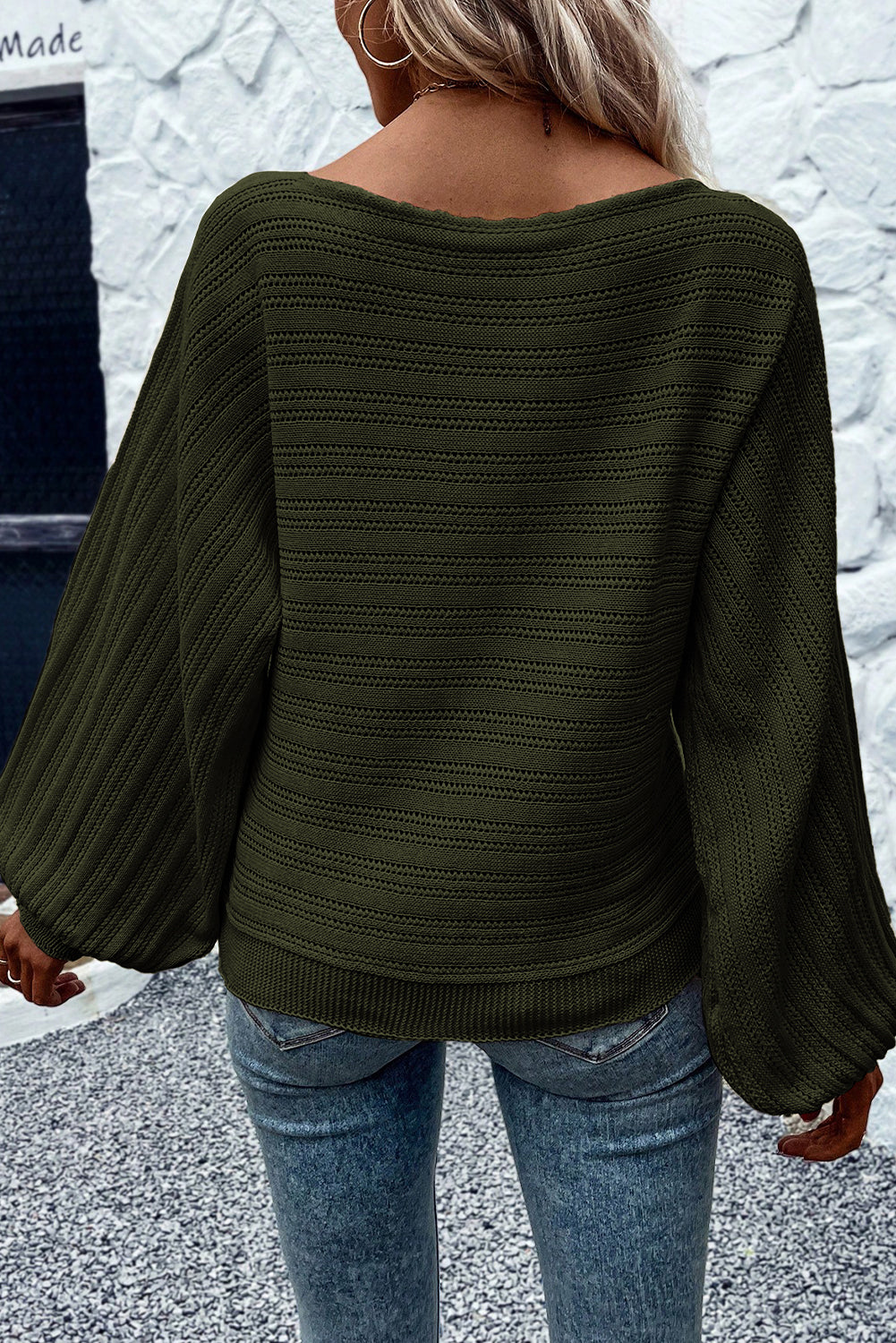 Strukturierter Strickpullover mit Ösen und Ärmeln im Jungle Green Lantern-Stil
