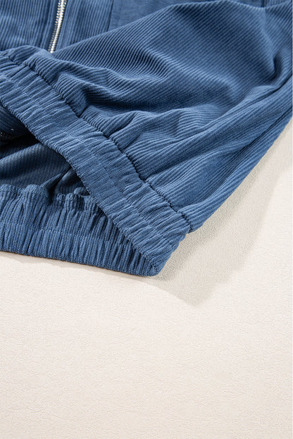 Echte blaugrüne Cordjacke mit Kordelzug, Kapuze und Reißverschluss
