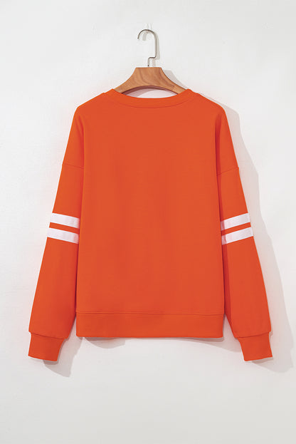 Orangefarbenes Oversize-Sweatshirt mit College-Streifen und überschnittener Schulter