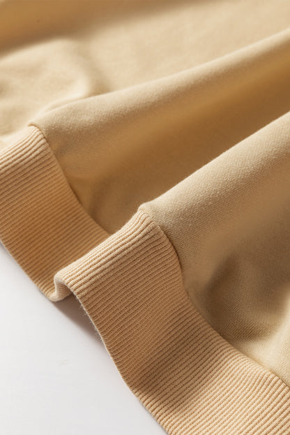 Khakifarbenes Sweatshirt mit Patchwork-Farbblock und überschnittener Schulterpartie aus Spitze