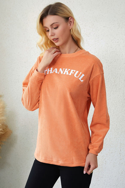 Oranges Sweatshirt mit THANKFUL-Buchstabengrafik