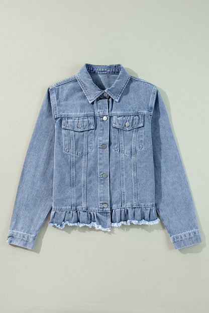 Beau Blue – Jeansjacke mit Rüschen und Klapptaschen