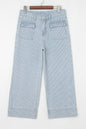 Sky Blue Stripe Button Flap Pocket Cuffed Hem Wide Leg Jeans
