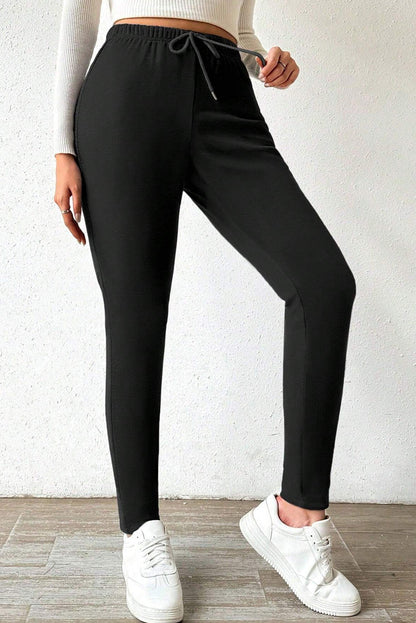Schwarze Leggings mit Thermofutter und hoher Taille und Kordelzug
