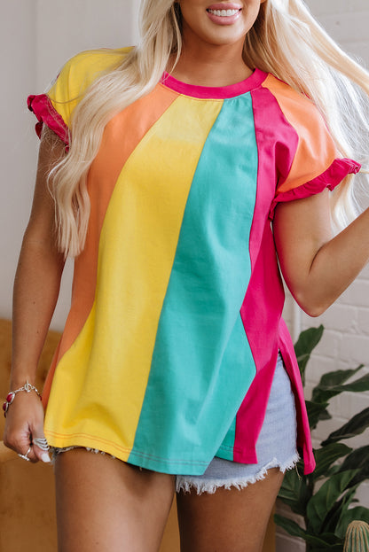 Rosarotes T-Shirt mit Rundhalsausschnitt und lockerer Passform und Farbblock