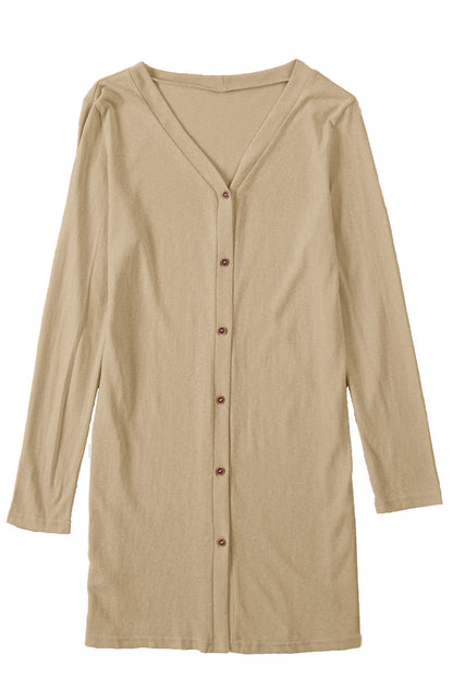 Einfarbige Strickjacke mit offener Vorderseite und Knöpfen