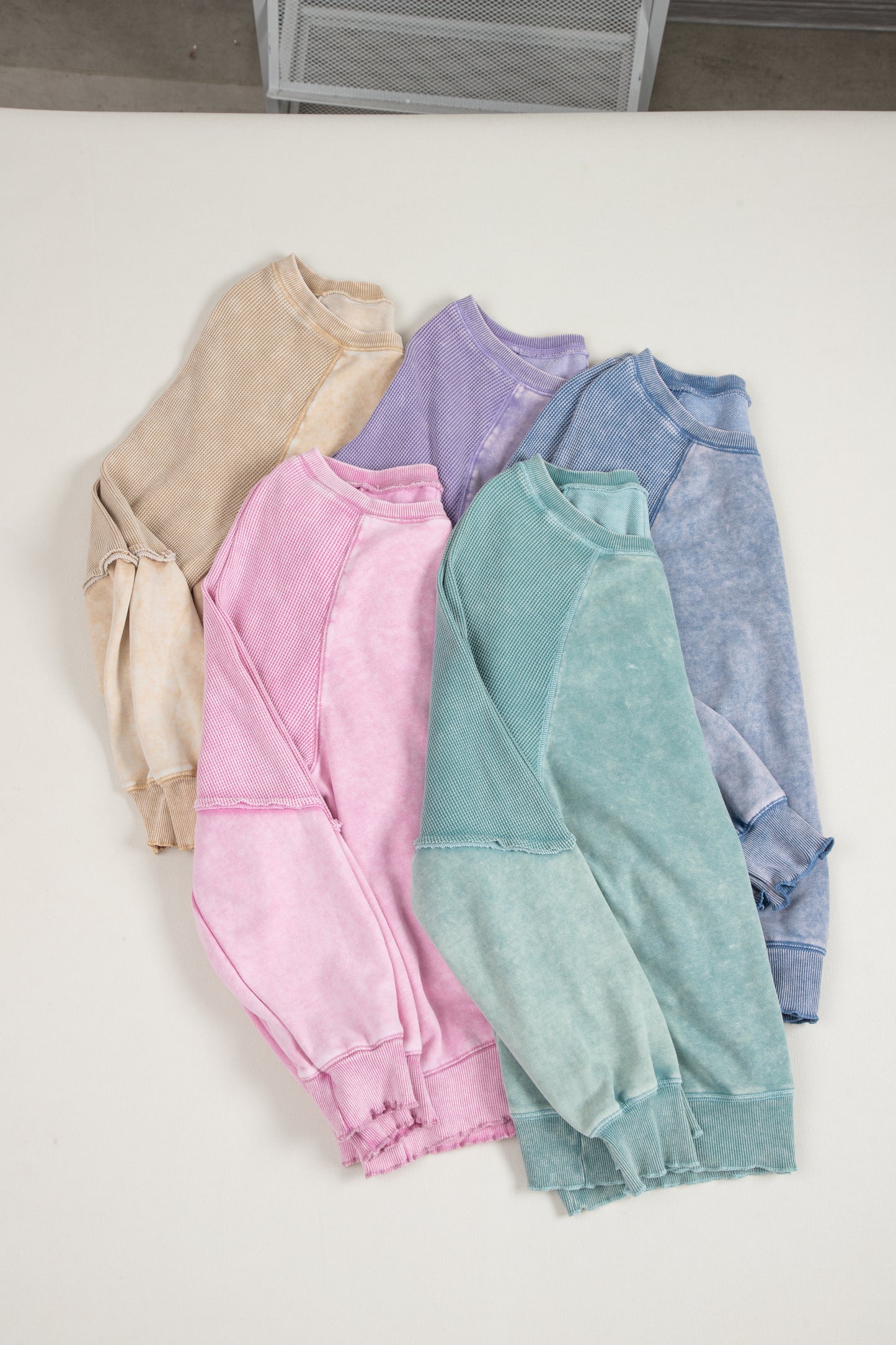 Orchid Petal Solid Waffelstrick Patchwork Raglanärmel Sweatshirt