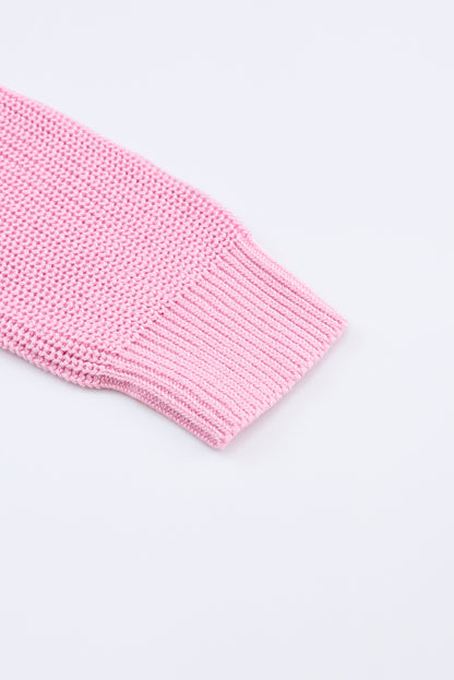 Rosa Rippstrickpullover mit V-Ausschnitt
