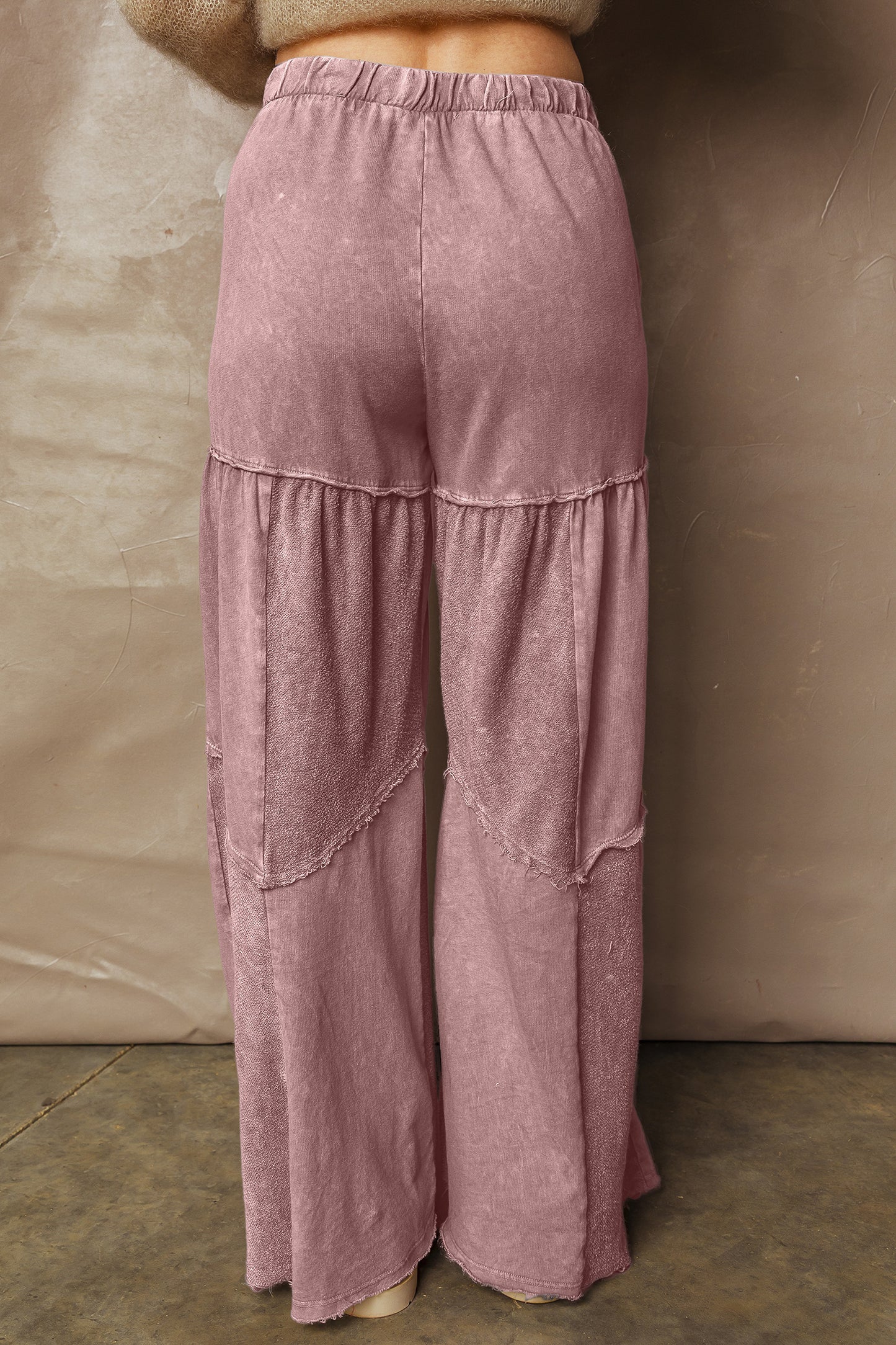 Straw Yellow Mineral Wash Tiered Wide Leg Patchwork Drawstring Pants