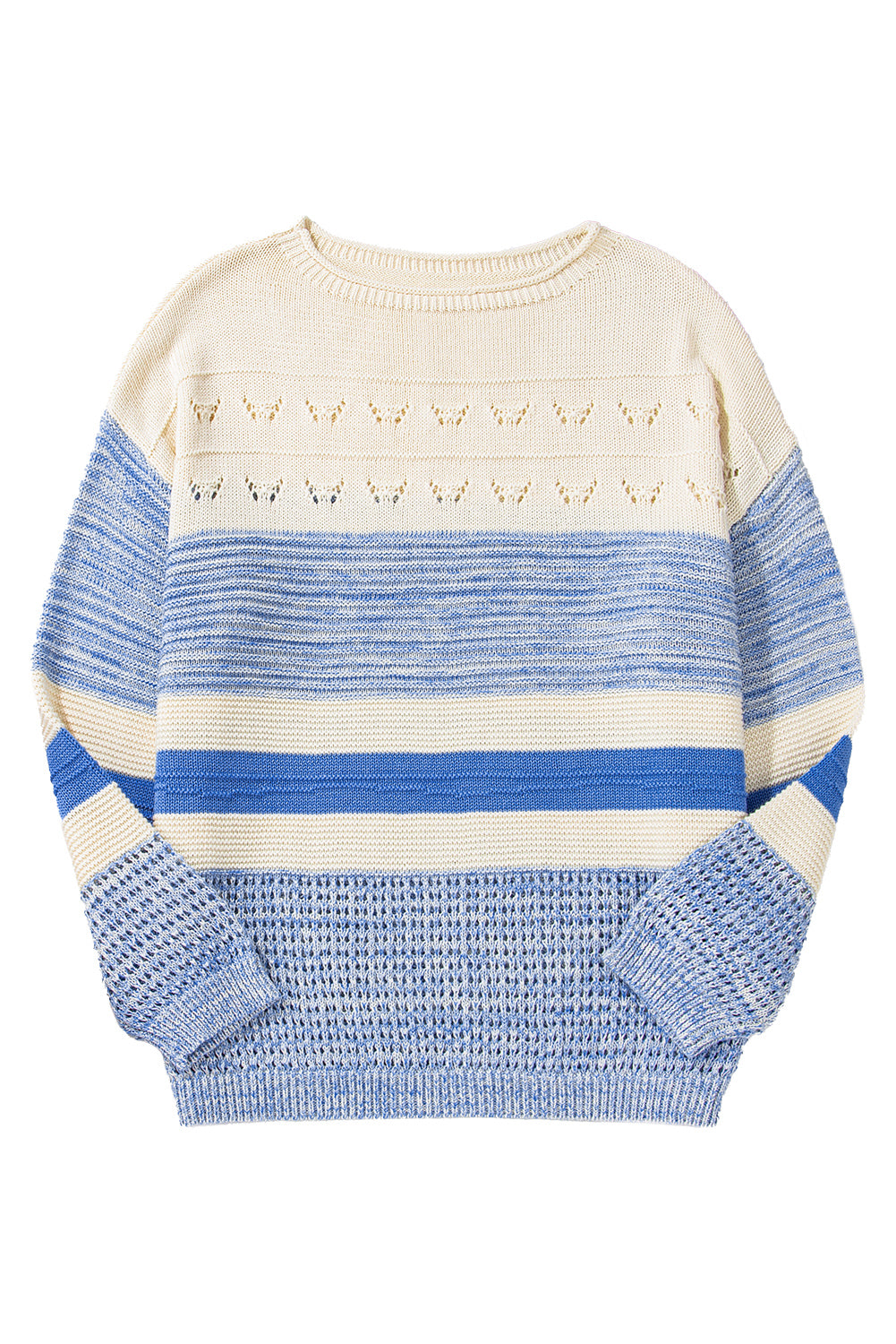 Hellblauer Pullover mit offenen Maschen und Puffärmeln