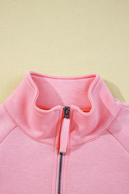 Pink Half Zip Sporty Pullover Mini Skirt 2pcs Outfit