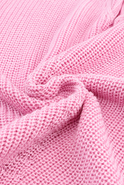 Rosa Rippstrickpullover mit V-Ausschnitt