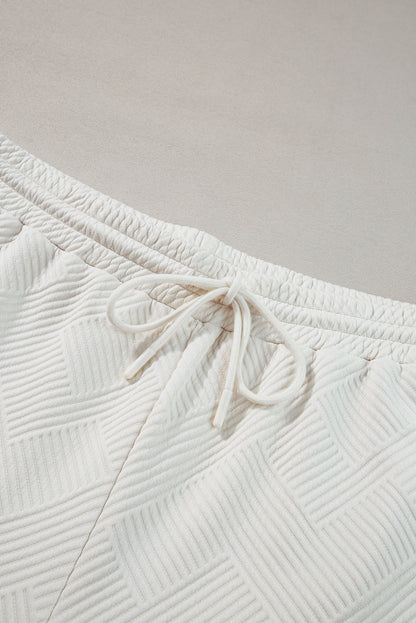 Beiges Plus Size Set aus strukturiertem Oberteil und Hose mit Kragen