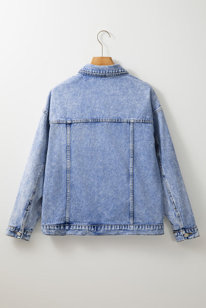 Beau Blue – Jeansjacke mit verwaschenen Pattentaschen im Vintage-Stil