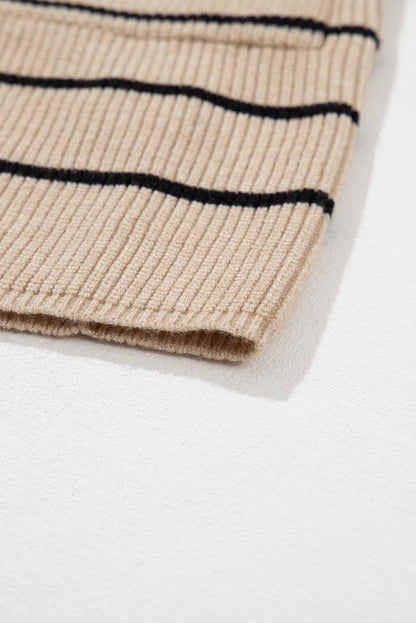 Schwarz gestreifter offener Cardigan mit Schalkragen und Taschen
