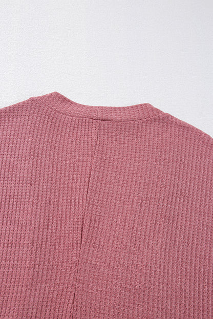 Mineralrote, einfarbige Strickjacke mit Waffelstrick und Tasche
