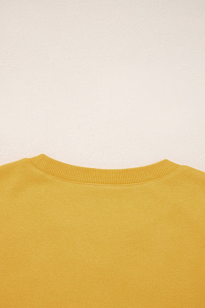 Citrus Pleated Balloon Sleeve Pullover Solid Sweatshirt