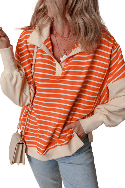 Orangefarbenes Sweatshirt mit Farbblockdesign und lockerer Passform, Kragen und überschnittenen Schultern