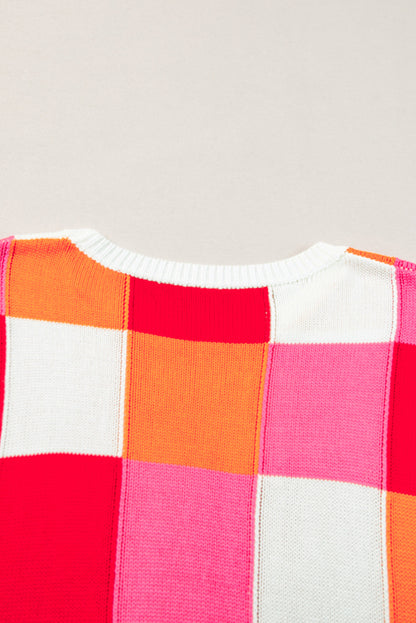 Feurig-roter Pullover mit Farbblockdesign und Flügelärmeln