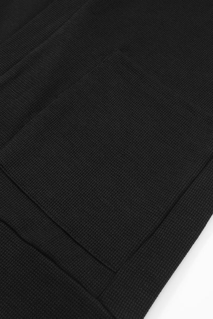 Schwarzer Thermo-Waffelstrick-Cardigan mit Taschen