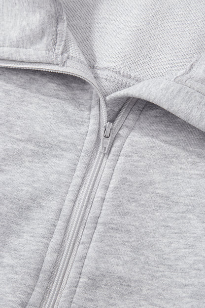 Hellgraues Sweatshirt mit Viertelreißverschluss, Stehkragen und Kängurutasche