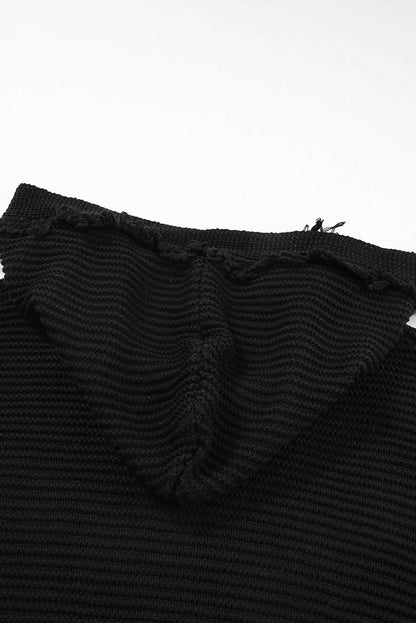 Schwarzer gerippter Kapuzenpullover mit V-Ausschnitt und überschnittenen Schultern