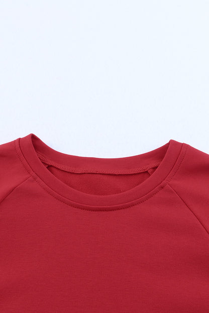 Fiery Red Solid Round Neck Raglan Sleeve Sweatshirt