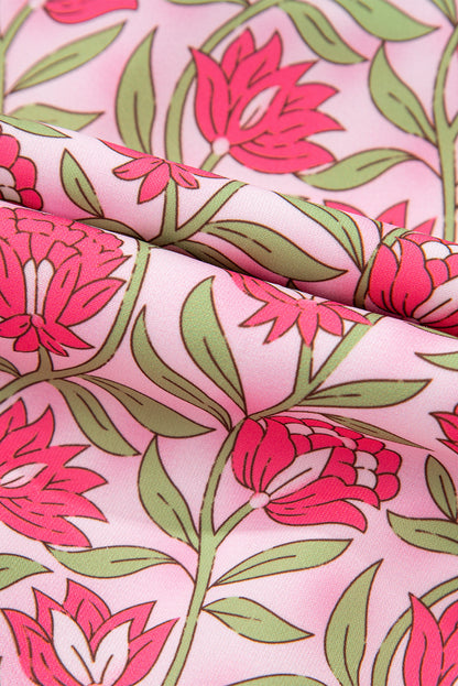 Rosa Set mit bauschigem, kurzem Tanktop und Minirock mit Blumenmuster