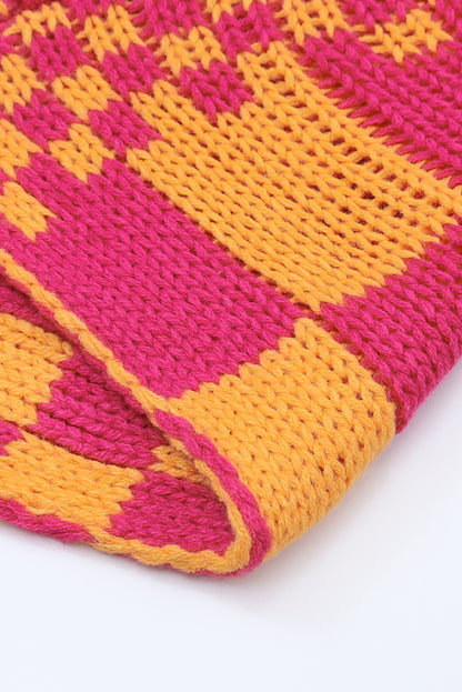 Mehrfarbige Strickjacke mit offenem Vorderteil und gemischtem Karomuster
