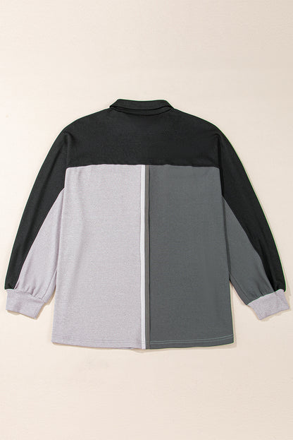 Graues Oversize-Sweatshirt mit geripptem Kragen und Farbblockdesign