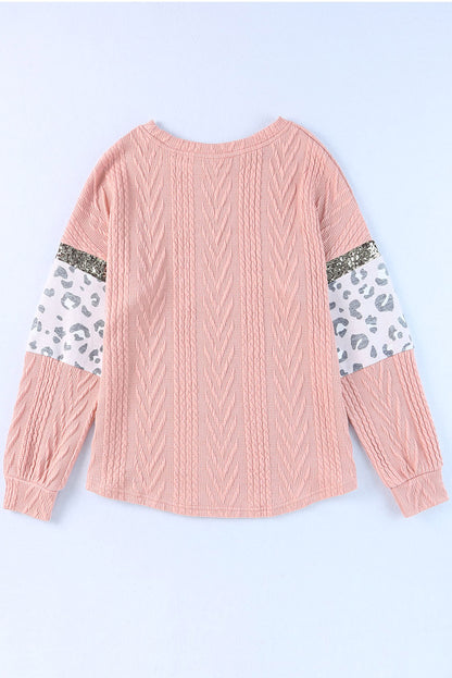 Rosa Strickoberteil mit Leopardenmuster und Pailletten