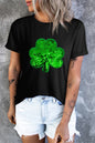 Schwarzes T-Shirt mit Kleeblatt-Stickerei und Rundhalsausschnitt