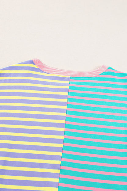 Lässiges Oversize-Sweatshirt mit Streifen und überschnittenen Schultern im Colorblock-Stil