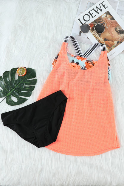 Orangefarbener bedruckter Racerback-Tankini mit Spleißmuster