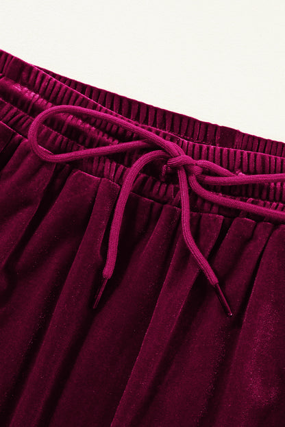 Burgunderrote Hose mit weitem Bein und Kordelzug in der Taille