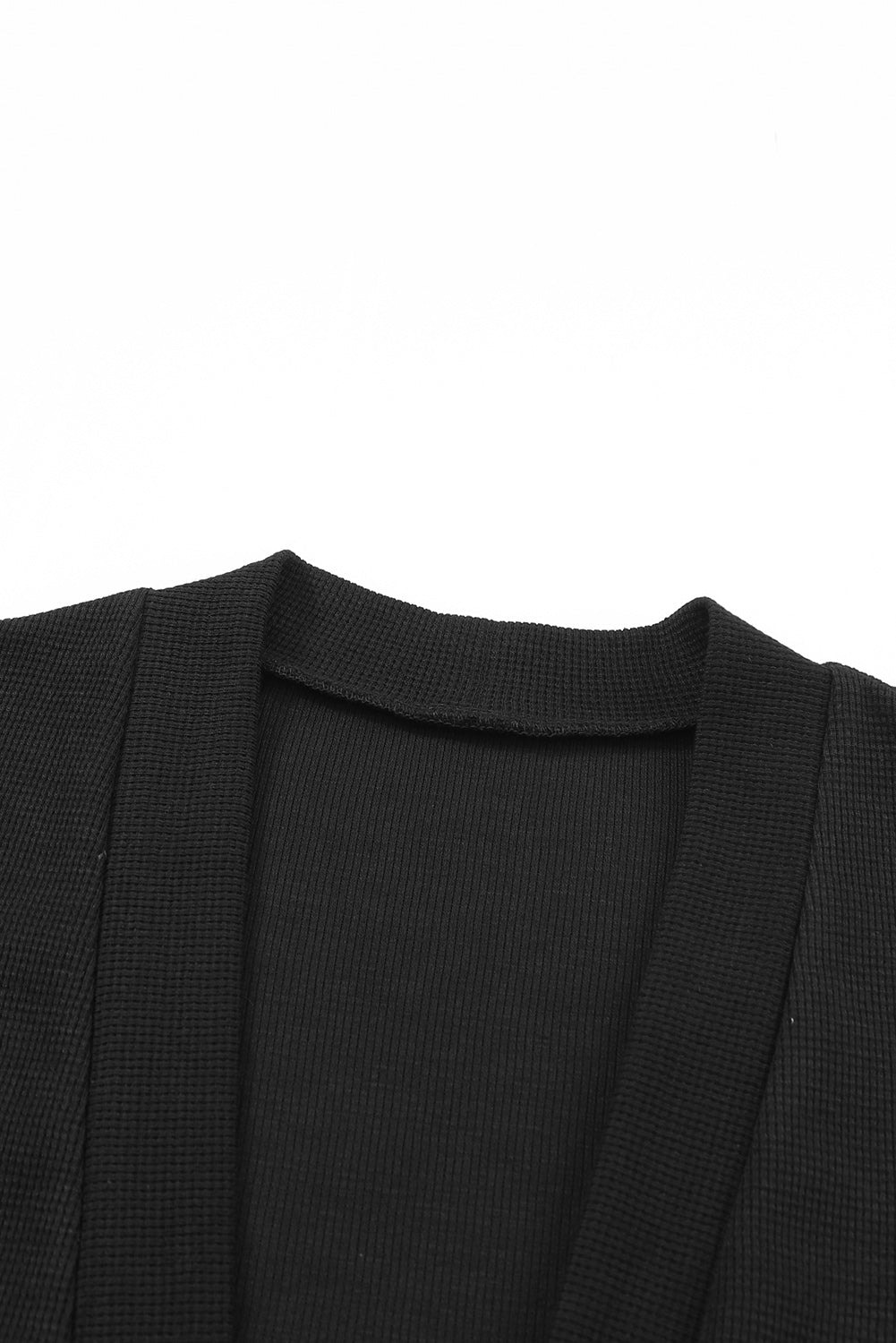 Schwarzer Thermo-Waffelstrick-Cardigan mit Taschen