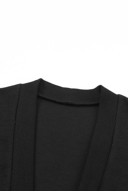 Schwarzer Thermo-Waffelstrick-Cardigan mit Taschen