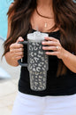 Tragbarer Becher aus Edelstahl mit Henkel, grau, Leopardenmuster, 40 oz