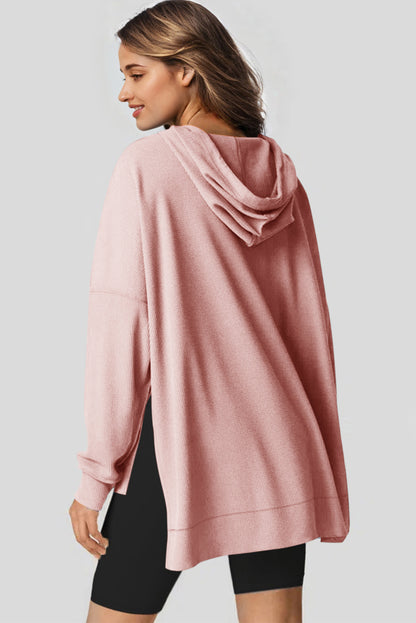 Hellrosa Oversize-Hoodie mit Waffelstrick und Fleecefutter, hoch und niedrig