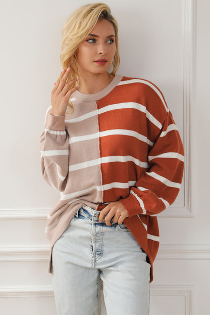Braunes Oversize-Top mit kontrastierendem Print und überschnittenen Schultern