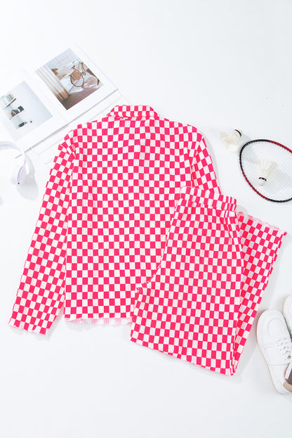 Rosa Pyjama-Set mit kariertem Hemd mit Knöpfen und hoch taillierter Hose