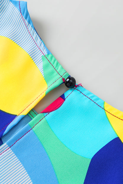 Mehrfarbige Bluse mit abstraktem Print und Rüschenärmeln
