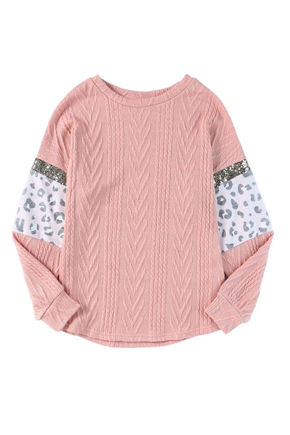 Rosa Strickoberteil mit Leopardenmuster und Pailletten