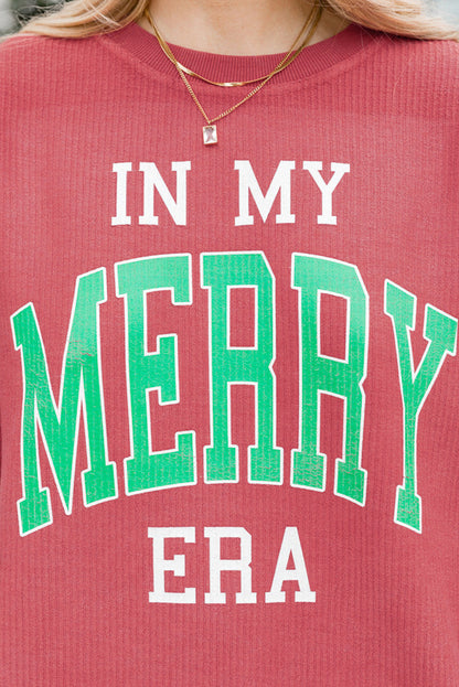 Erdbeerrosa „IN MY MERRY ERA“ Locker geschnittenes Cord-Sweatshirt