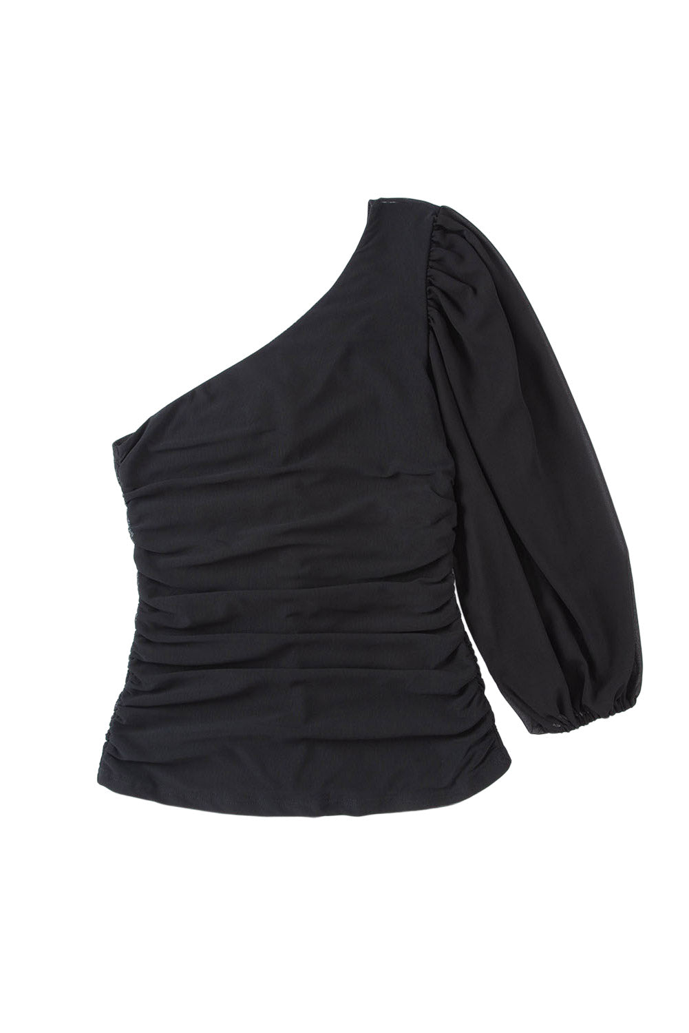 Schwarzes Langarm-Top mit One-Shoulder-Träger aus Netzstoff