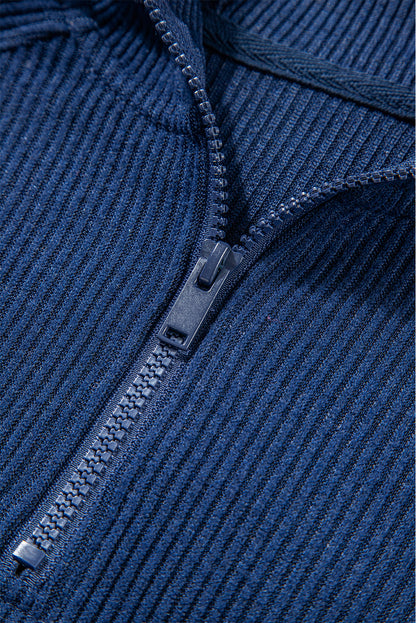 Marineblaues Set aus kurzem Hoodie und Jogginghose mit Kordelzug